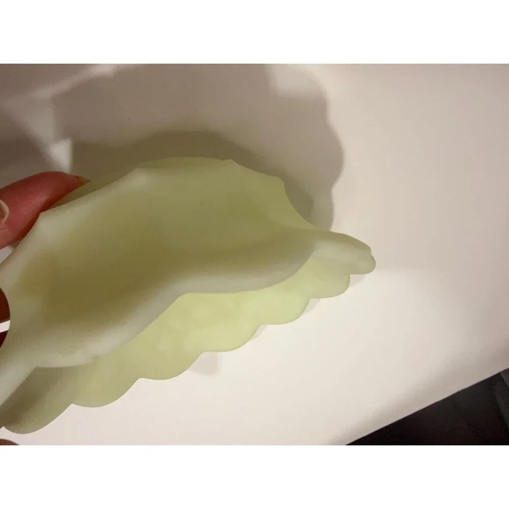 Vintage Fenton Custard Lime Frosted Flower Bowl Glass Ruffled Uranium